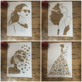 4Pcs A4 29cm Moda Ljepota Djevojke Leptir DIY Šablone za nanošenje slojeva Zidne slike Spomenar u boji Reljefni album Predložak za dekoraciju
