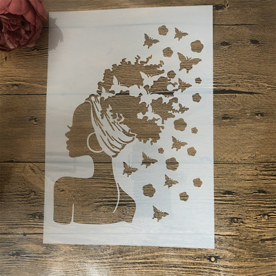 4Pcs A4 29cm Moda Ljepota Djevojke Leptir DIY Šablone za nanošenje slojeva Zidne slike Spomenar u boji Reljefni album Predložak za dekoraciju