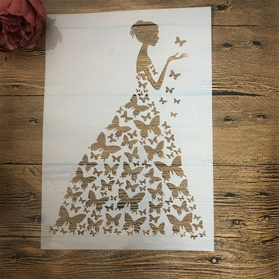 4Pcs A4 29cm Moda Ljepota Djevojke Leptir DIY Šablone za nanošenje slojeva Zidne slike Spomenar u boji Reljefni album Predložak za dekoraciju
