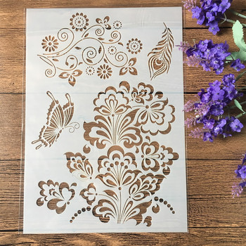 4 τεμ/Παρτίδα A4 φύλλα πεταλούδα δέντρο DIY στένσιλ ζωγραφικής Λεύκωμα ζωγραφικής με ανάγλυφο πρότυπο διακοσμητική κάρτα άλμπουμ