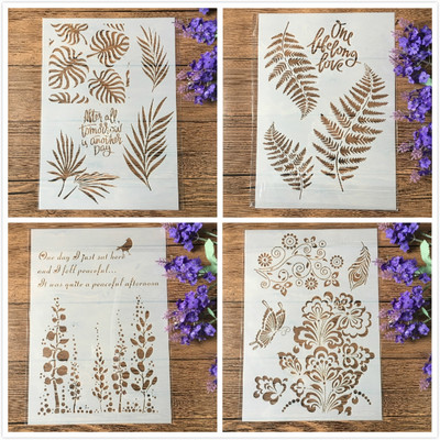 4Pcs/Lot A4 Lišće Leptir Stablo DIY Slojevi Šablone Slikanje Spomenar Bojanje Reljefni album Predložak za ukrasnu karticu