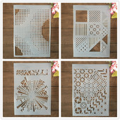 4 ks A4 29cm geometrické nepravidelné okrúhle štvorcové šablóny na vrstvenie, maľovanie, scrapbooking, vyfarbovanie, reliéfna šablóna na album, dekorácia