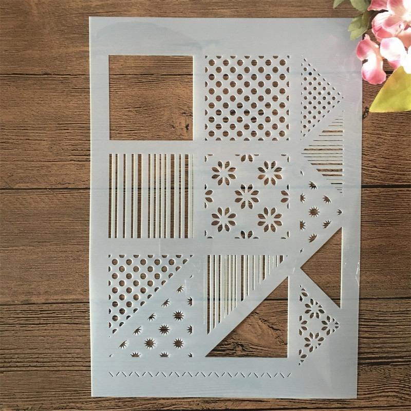 4 ks A4 29cm geometrické nepravidelné okrúhle štvorcové šablóny na vrstvenie, maľovanie, scrapbooking, vyfarbovanie, reliéfna šablóna na album, dekorácia