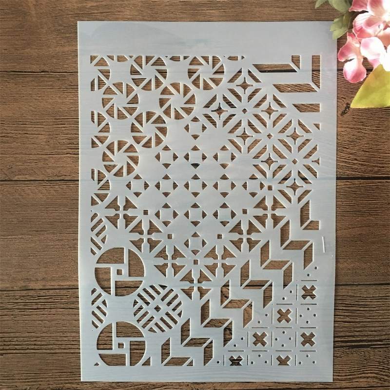 4 ks A4 29cm geometrické nepravidelné okrúhle štvorcové šablóny na vrstvenie, maľovanie, scrapbooking, vyfarbovanie, reliéfna šablóna na album, dekorácia