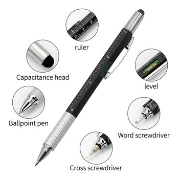 7 в 1 Творческа многофункционална химикалка с ръчна мярка Техническа линийка Отвертка Стилус Сензорен екран Инструмент за нивелир