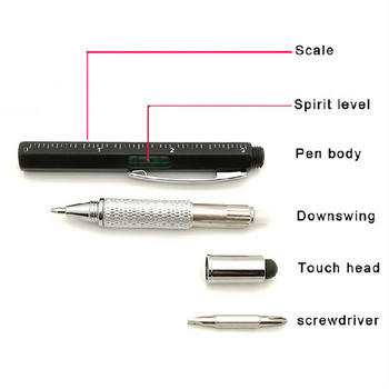 7 in1 Creative Multifunction Ballpoint Pen W/ Handheld Measure Technical Ruler Screwdriver Stylus Touch Screen Spirit Level Level