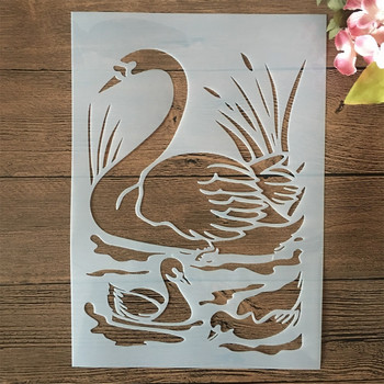 4 τεμ A4 29cm Swan Wild Duck Lake DIY Layering Stencils Wall Painting Scrapbook Coloring ανάγλυφο διακοσμητικό πρότυπο άλμπουμ