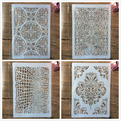 4 db A4-es 29 cm-es Mandala Totem Textúra Barkácsolás Rétegező Sablonok Falfestés Scrapbook Színező Dombornyomó Album Díszsablon