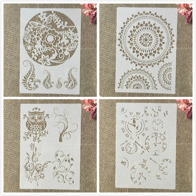 4 buc. A4 29 cm Mandala Totem Textura DIY Șabloane Stratificare Pictură Perete Album de însemnări de colorat embosare Album Șablon decorativ