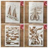 4 ks A4 29cm Plachetnica Maják Ľadovec DIY Vrstvené šablóny Maľovanie Scrapbook Vyfarbovanie Razba Album Dekoratívna šablóna