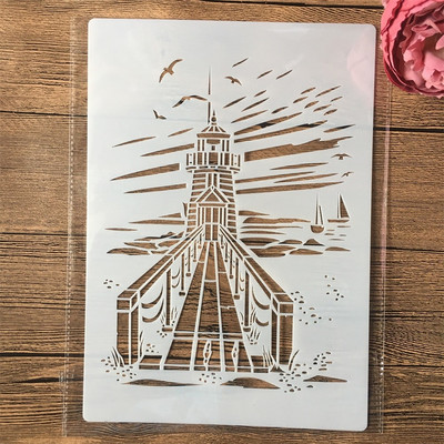 4 ks A4 29cm Plachetnica Maják Ľadovec DIY Vrstvené šablóny Maľovanie Scrapbook Vyfarbovanie Razba Album Dekoratívna šablóna