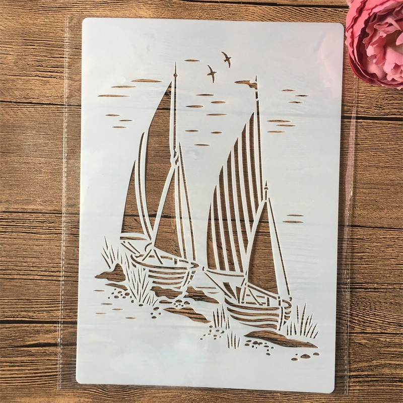 4 ks A4 29cm Plachetnica Maják Ľadovec DIY Vrstvené šablóny Maľovanie Scrapbook Vyfarbovanie Razba Album Dekoratívna šablóna