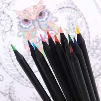 12 цвята Черен дървен комплект моливи Рисуване Живопис Канцеларски материали Изкуство Цветен молив Ученически пособия