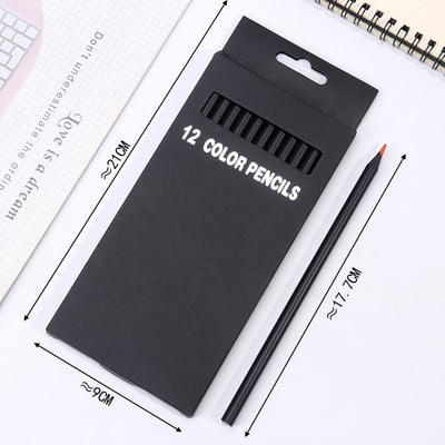 Komplet crnih drvenih olovaka u 12 boja Crtanje, Slikanje, Pribor, Školski pribor, umjetničke olovke u boji