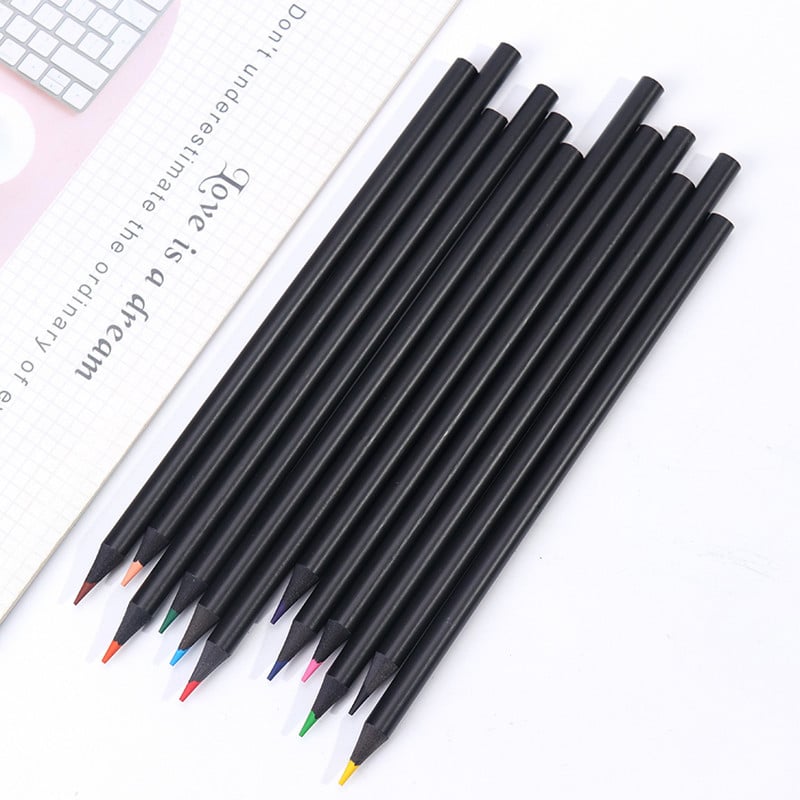 Komplet crnih drvenih olovaka u 12 boja Crtanje, Slikanje, Pribor, Školski pribor, umjetničke olovke u boji