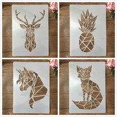 4 ks A4 29cm 3D zvieratá líška ananás DIY vrstvené šablóny nástenná maľba scrapbooking vyfarbovanie embossovanie album dekoratívna šablóna