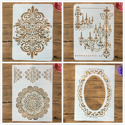 4tk/komplekt A4 29cm peegel-lühter Mandala DIY kihistusšabloonid maalimine väljalõigete album värvimine reljeefne album Dekoratiivne mall