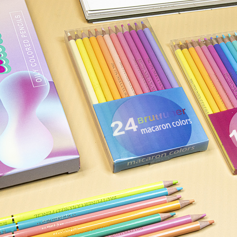Brutfuner Macaron 24 Χρώματα Ζωηρά παστέλ χρωματιστά μολύβια Σετ μολυβιών από μαλακό ξύλο για ενήλικες μαθητής σχολείου Σκίτσο Παιδικά δώρα