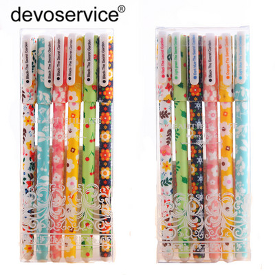 6 τεμάχια/Σετ Έγχρωμο στυλό gel 0,38mm Kawaii Stationery Flower Canetas Μαύρη ακουαρέλα στυλό Δώρα Υλικό γραφείου Σχολικά είδη