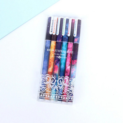 6Pcs/Set Gel olovka u boji 0,38 MM Kawaii pribor Cvjetne kanete Crne vodene olovke Darovi Uredski materijal Školski pribor