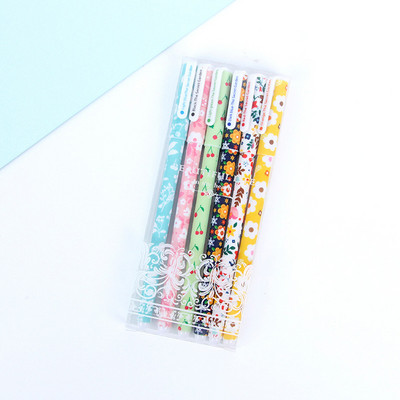 6Pcs/Set Gel olovka u boji 0,38 MM Kawaii pribor Cvjetne kanete Crne vodene olovke Darovi Uredski materijal Školski pribor
