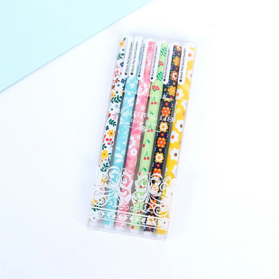 6Pcs/Set Gel olovka u boji 0,38 MM Kawaii pribor Cvjetne kanete Crne vodene olovke Darovi Uredski materijal Školski pribor