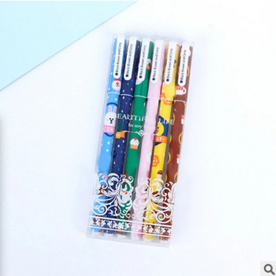 6Pcs/Set Gel olovka u boji 0,38 MM Kawaii pribor Cvjetne kanete Crne vodene olovke Darovi Uredski materijal Školski pribor