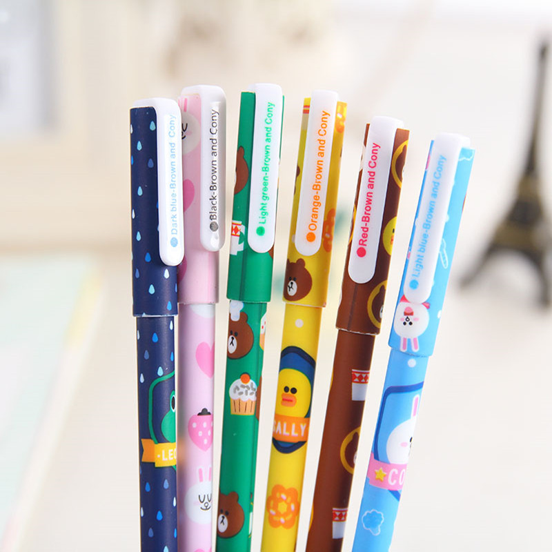 6Pcs/Set Gel olovka u boji 0,38 MM Kawaii pribor Cvjetne kanete Crne vodene olovke Darovi Uredski materijal Školski pribor