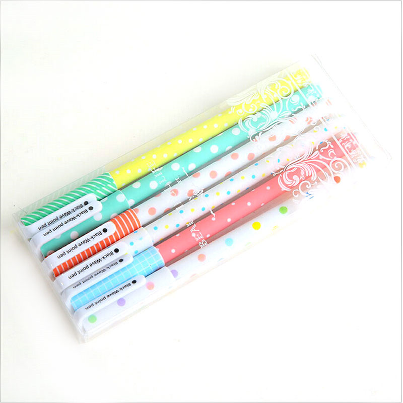 6Pcs/Set Gel olovka u boji 0,38 MM Kawaii pribor Cvjetne kanete Crne vodene olovke Darovi Uredski materijal Školski pribor