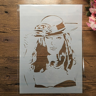 A4 29cm Ruža Krásne dlhé vlasy Dievča DIY Vrstvené šablóny Nástenná maľba Scrapbook Vyfarbovanie Razba Album Dekoratívna šablóna