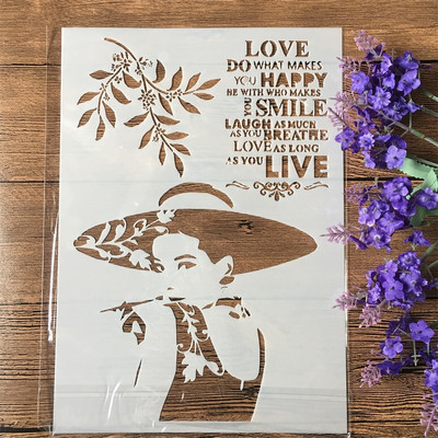A4 29cm Ruža Krásne dlhé vlasy Dievča DIY Vrstvené šablóny Nástenná maľba Scrapbook Vyfarbovanie Razba Album Dekoratívna šablóna