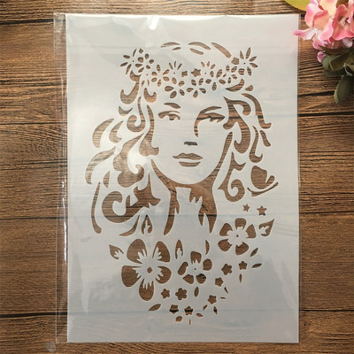 A4 29cm Ruža Krásne dlhé vlasy Dievča DIY Vrstvené šablóny Nástenná maľba Scrapbook Vyfarbovanie Razba Album Dekoratívna šablóna