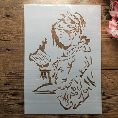 A4 29cm Ruža Krásne dlhé vlasy Dievča DIY Vrstvené šablóny Nástenná maľba Scrapbook Vyfarbovanie Razba Album Dekoratívna šablóna