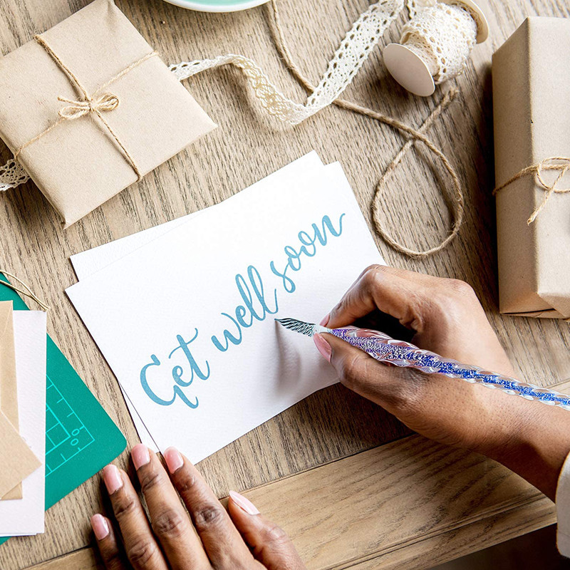 Käsitsi valmistatud klaasist kastmispliiats Kõrgborosilikaatklaasist Elegantne kristallklaasist pliiats allkirjade kirjutamiseks Kalligraafia kaunistus