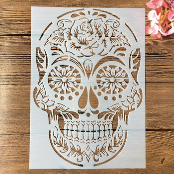 4 τεμ/Παρτίδα A4 29*21cm Mandala Skull Collection Στένσιλ με στρώσεις DIY Ζωγραφική Λεύκωμα χρωματισμού Πρότυπο διακόσμησης άλμπουμ ανάγλυφο
