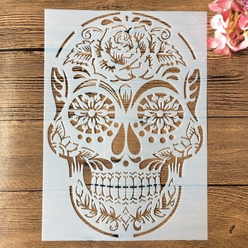 4бр./Партида A4 29*21cm Mandala Skull Collection Направи си сам шаблони за наслояване, оцветяване, лексикон, релефен албум, шаблон за декорация