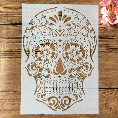 4Pcs/Lot A4 29*21cm Mandala Skull Collection DIY Slojevite šablone Slikanje Spomenar Bojanje Reljefni album Dekoracijski predložak