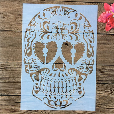 4Pcs/Lot A4 29*21cm Mandala Skull Collection DIY Slojevite šablone Slikanje Spomenar Bojanje Reljefni album Dekoracijski predložak