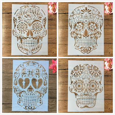 4Pcs/Lot A4 29*21cm Mandala Skull Collection DIY Slojevite šablone Slikanje Spomenar Bojanje Reljefni album Dekoracijski predložak