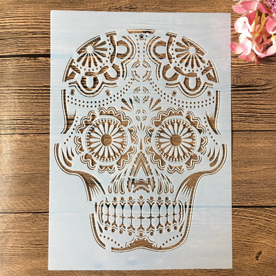 4Pcs/Lot A4 29*21cm Mandala Skull Collection DIY Slojevite šablone Slikanje Spomenar Bojanje Reljefni album Dekoracijski predložak