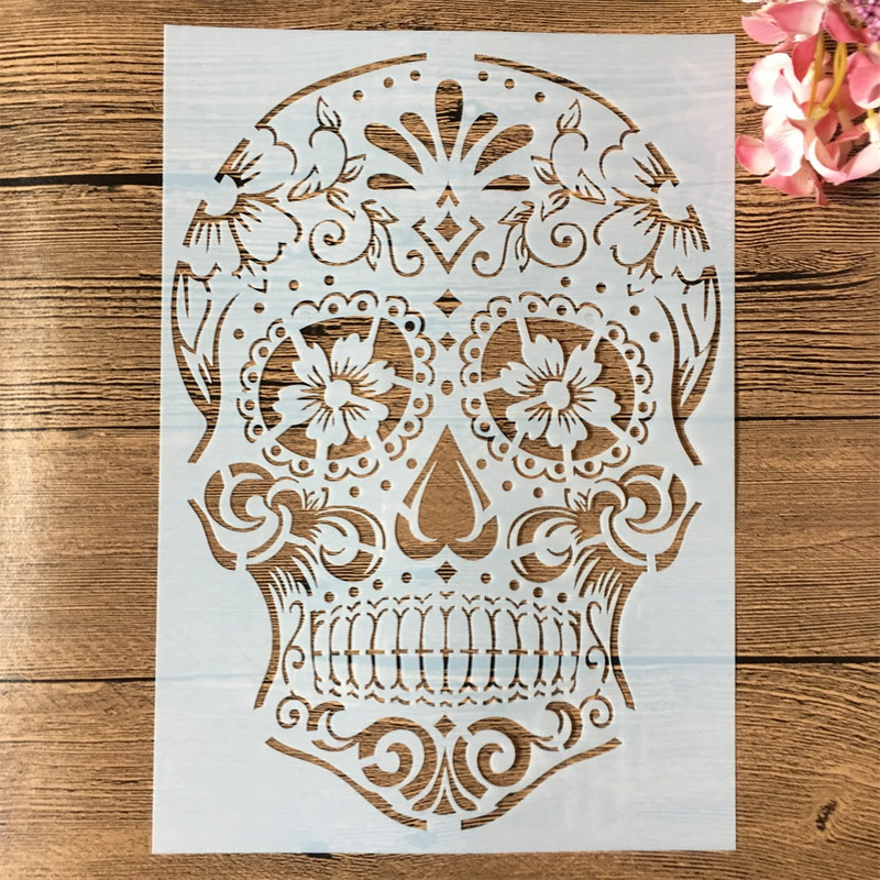 4Pcs/Lot A4 29*21cm Mandala Skull Collection DIY Slojevite šablone Slikanje Spomenar Bojanje Reljefni album Dekoracijski predložak