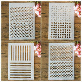 4 ks A4 29cm polovičný rámček s geometrickými vzormi, vrstvené šablóny na maľovanie na stenu, scrapbooking, vyfarbovanie, embosovanie, album, dekoratívna šablóna