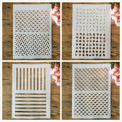 4 ks A4 29cm polovičný rámček s geometrickými vzormi, vrstvené šablóny na maľovanie na stenu, scrapbooking, vyfarbovanie, embosovanie, album, dekoratívna šablóna