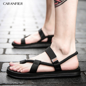 CARANFIER 2019 Нови летни плажни обувки Мъжки ежедневни сандали Гладиаторски римски сандалии Мъжки обувки Плоски джапанки за възрастни