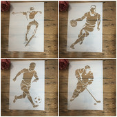 4 ks A4 29cm Šport Futbal Ľadový hokej DIY Vrstvené šablóny Nástenné maľby Scrapbook Vyfarbovanie Razba Dekorácia albumu Šablóna