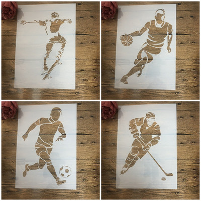 4 ks A4 29cm Šport Futbal Ľadový hokej DIY Vrstvené šablóny Nástenné maľby Scrapbook Vyfarbovanie Razba Dekorácia albumu Šablóna