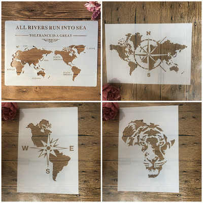 4 tk A4 29 cm maakera maailmakaart Aafrika isetegemise kihistusšabloonid seinamaaling väljalõigete album värvimine reljeefne album Dekoratiivne mall