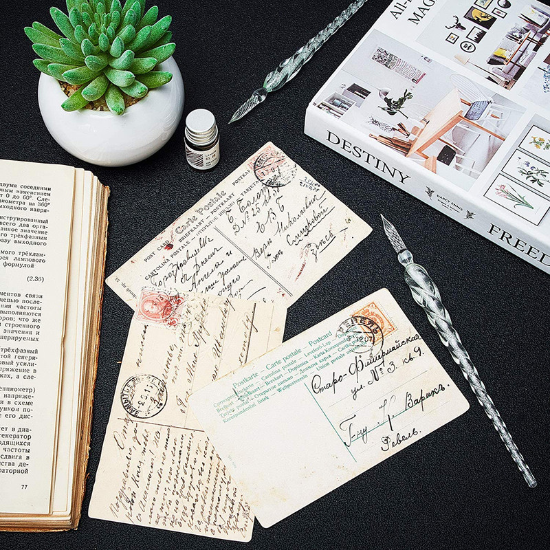 1 tk Vintage käsitsi valmistatud klaasist pliiats, kristallkalligraafia kastmispliiats signatuuriga täitesulepeade kirjutamiseks