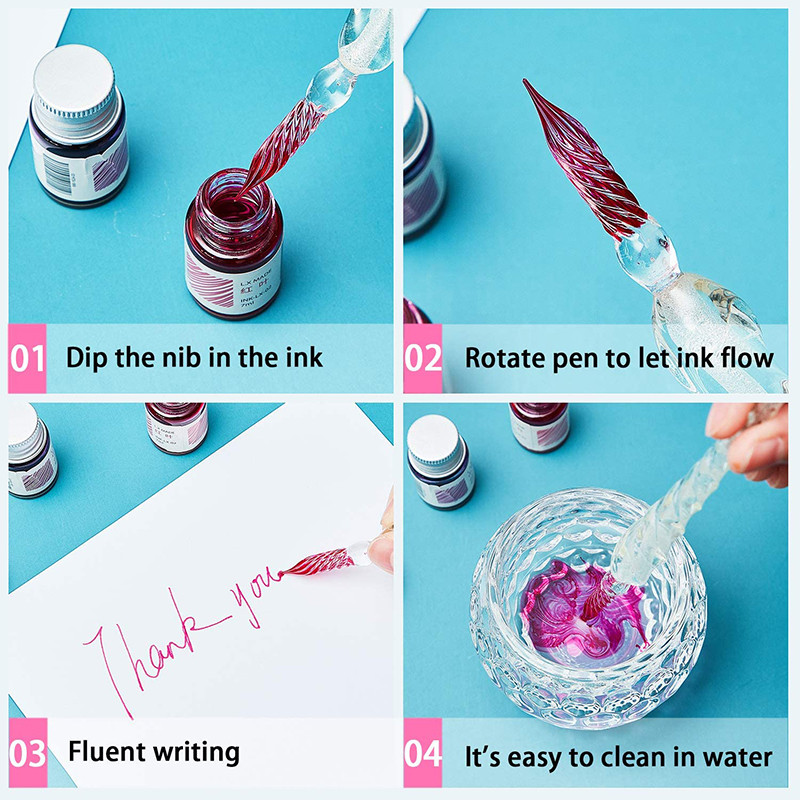 1 tk Vintage käsitsi valmistatud klaasist pliiats, kristallkalligraafia kastmispliiats signatuuriga täitesulepeade kirjutamiseks