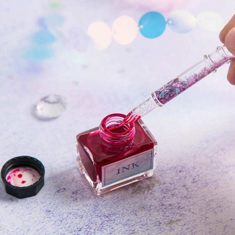 1Set Signature Pen Dream Catcher Pliiatsiots Käsitsi valmistatud klaasist kristallist kastmispliiats tindiga 유리펜 стеклянное перо caneta de vidro 딥펜